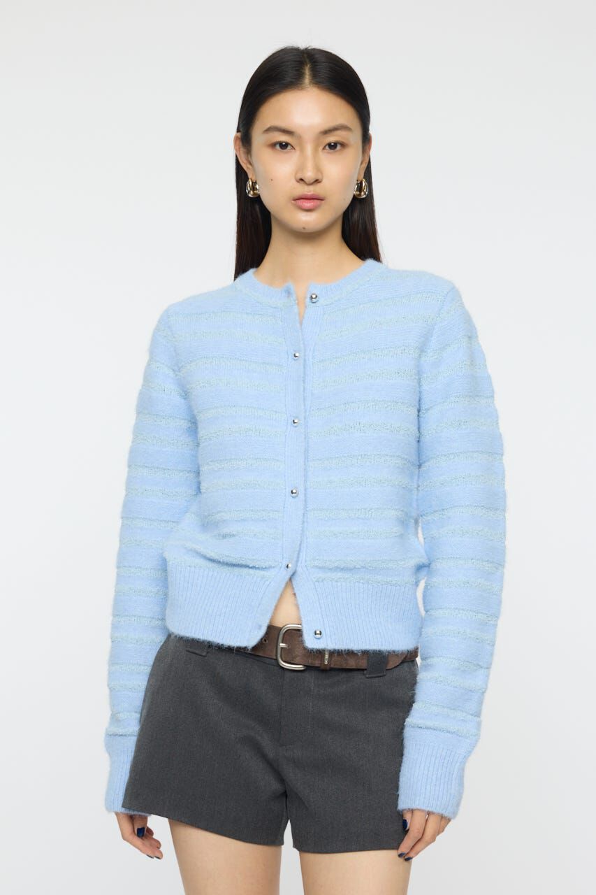 MOUSSY「SHADOW STRIPE KNIT カーディガン」|ニット・セーター|L/BLU1