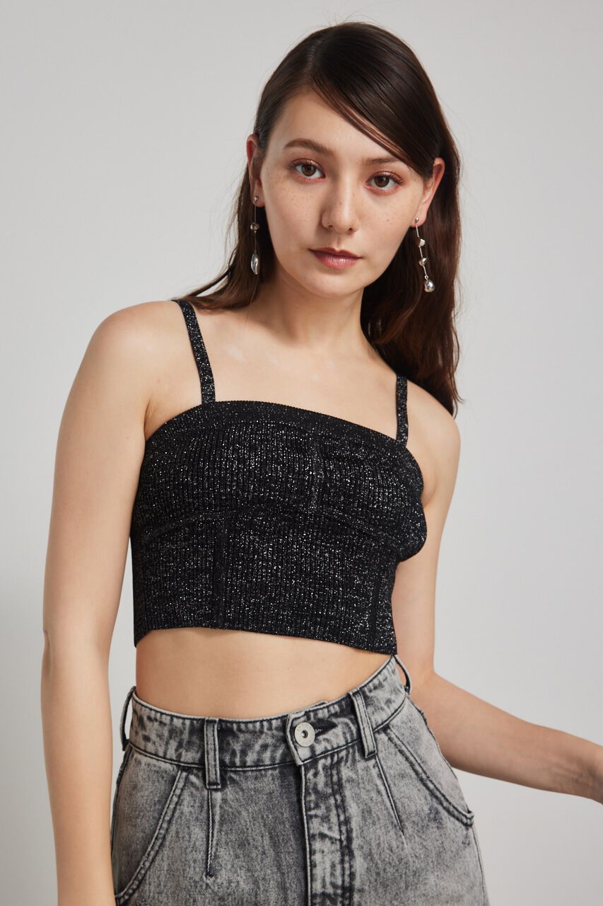 rienda「ビスチェライクKnitベアTOP」|チューブトップ|BLK