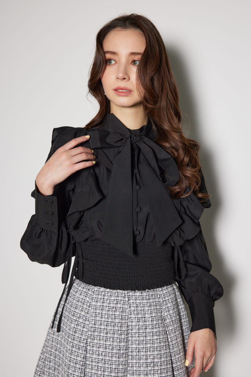 rienda「2WAYボウタイクロップドブラウス」|シャツ・ブラウス|BLK