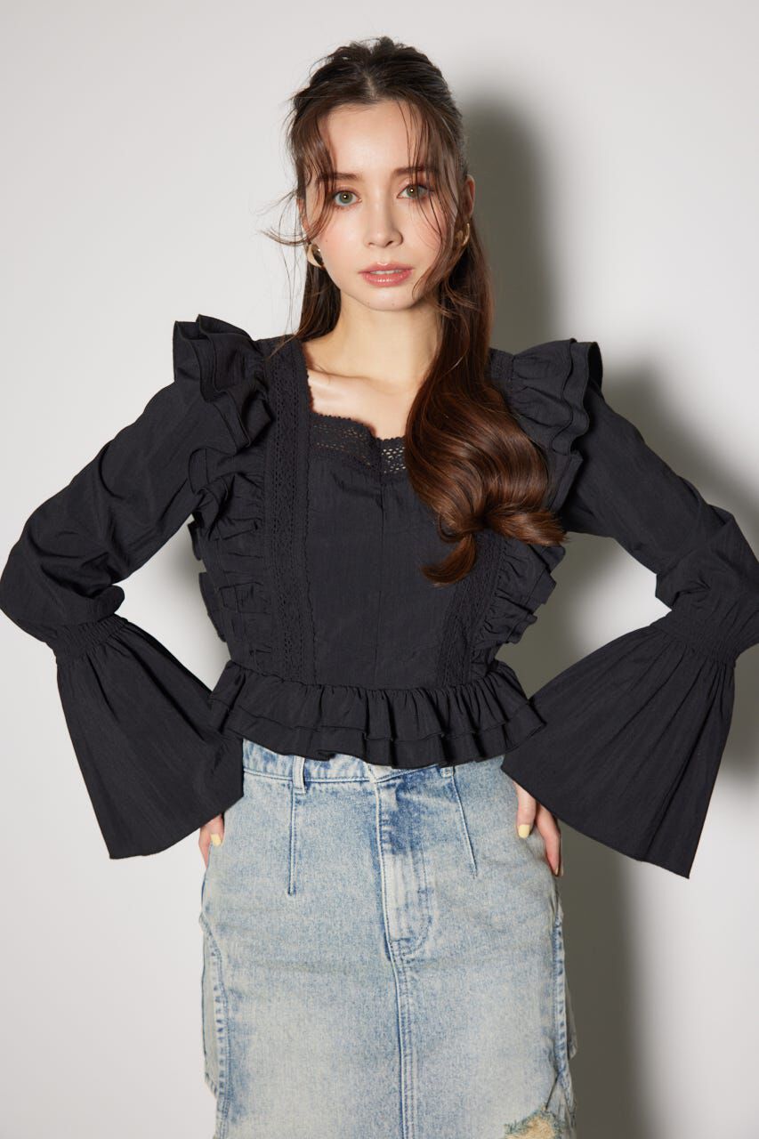 rienda「レースラインペプラムブラウス」|シャツ・ブラウス|BLK