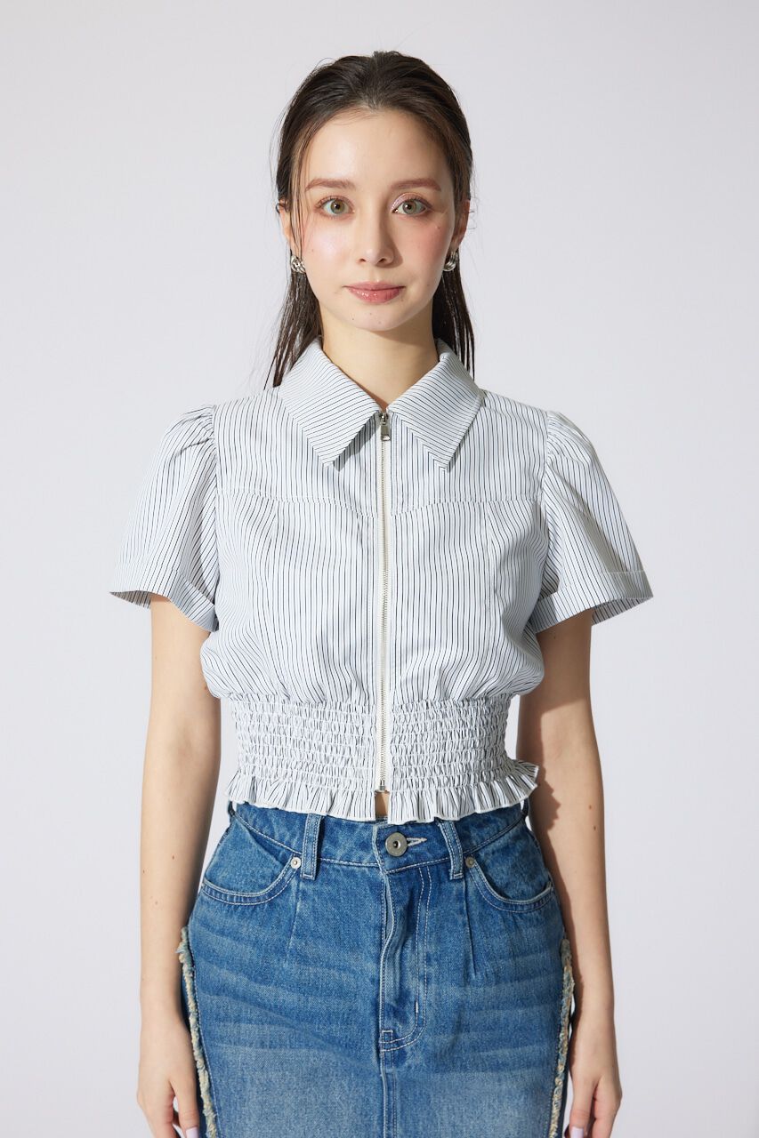 rienda「ウエストシャーリングZIPブラウス」|シャツ・ブラウス|