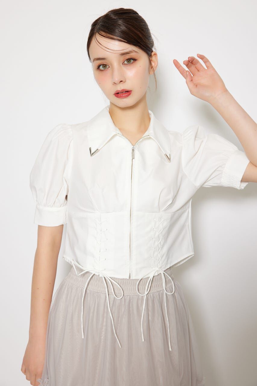 rienda「コンパクトレースアップブラウス」|シャツ・ブラウス|WHT