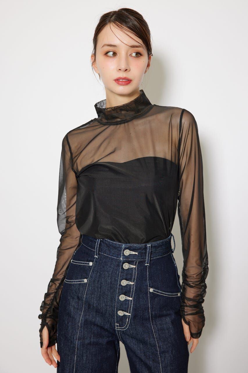 rienda「2WAYスリーブギャザーシアートップス」|Tシャツ・カットソー|BLK