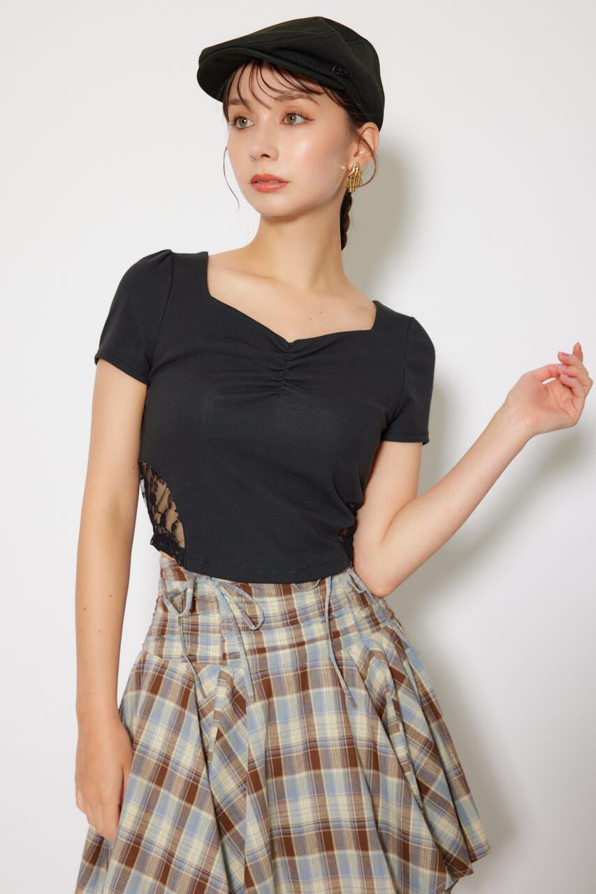 rienda「レースカッティングタイトトップス」|Tシャツ・カットソー|BLK