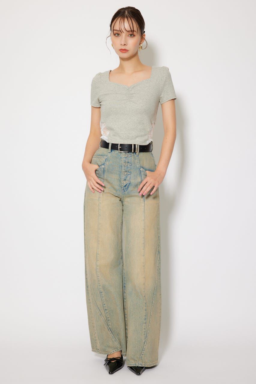 rienda「レースカッティングタイトトップス」|Tシャツ・カットソー|