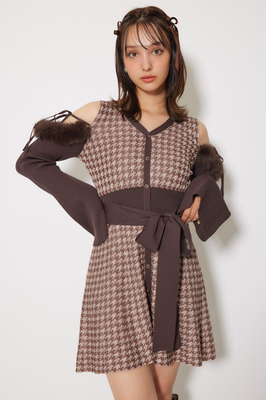 rienda「many wayフェイクファージャガードミニニットワンピース」|ワンピース|柄BRN5