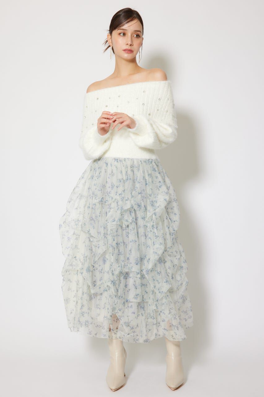 rienda「オフショルビジューシャギーニットトップス」|ニット・セーター|