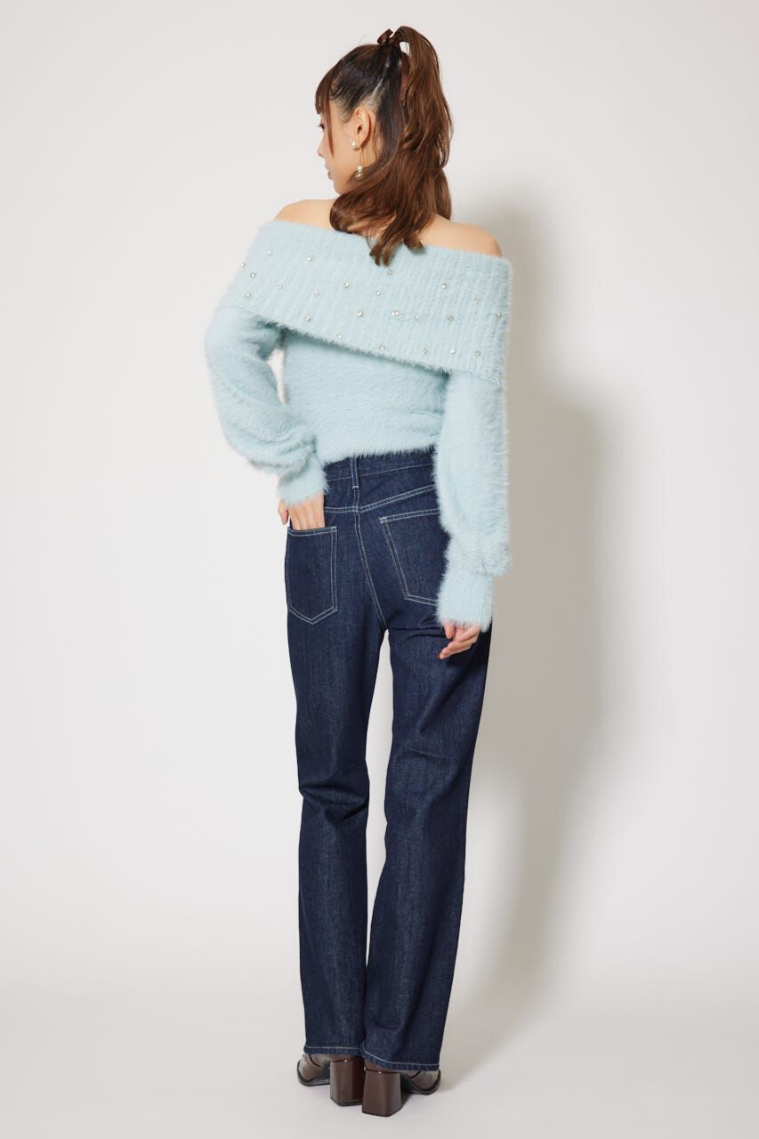 rienda「オフショルビジューシャギーニットトップス」|ニット・セーター|