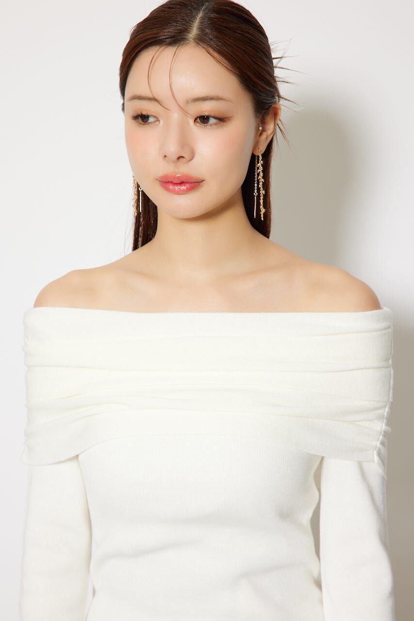 rienda「オフショルギャザーニットトップス」|ニット・セーター|