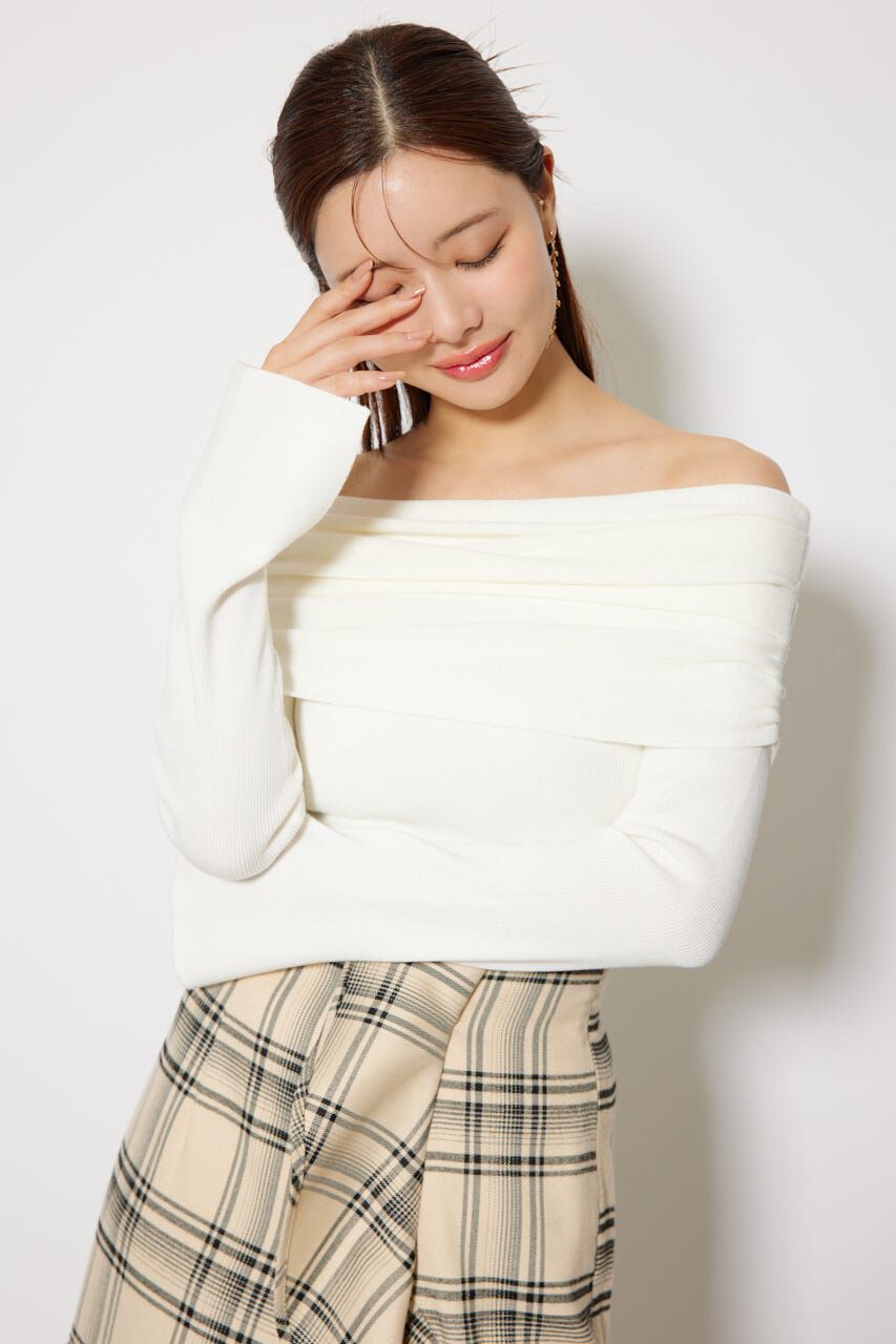 rienda「オフショルギャザーニットトップス」|ニット・セーター|