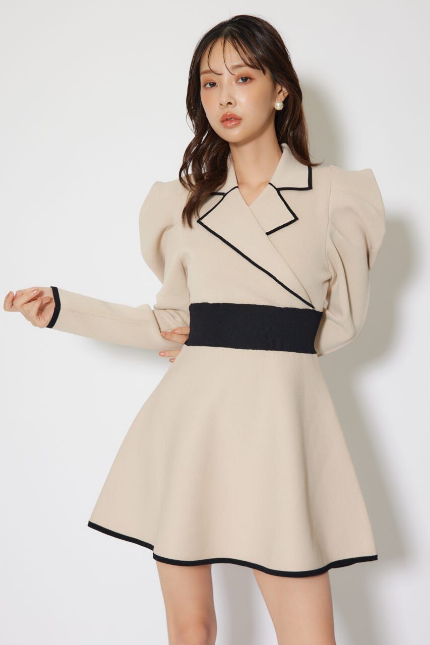 rienda「テーラードカラーミニフレアニットワンピース」|ワンピース|L/BEG1