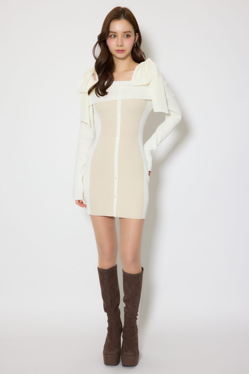 rienda「バイカラーオフショルリボンニットミニワンピース」|ワンピース|