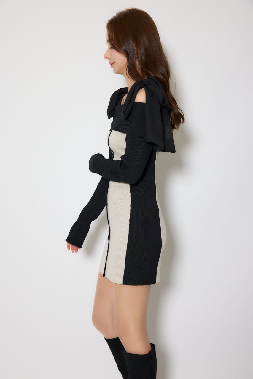 rienda「バイカラーオフショルリボンニットミニワンピース」|ワンピース|