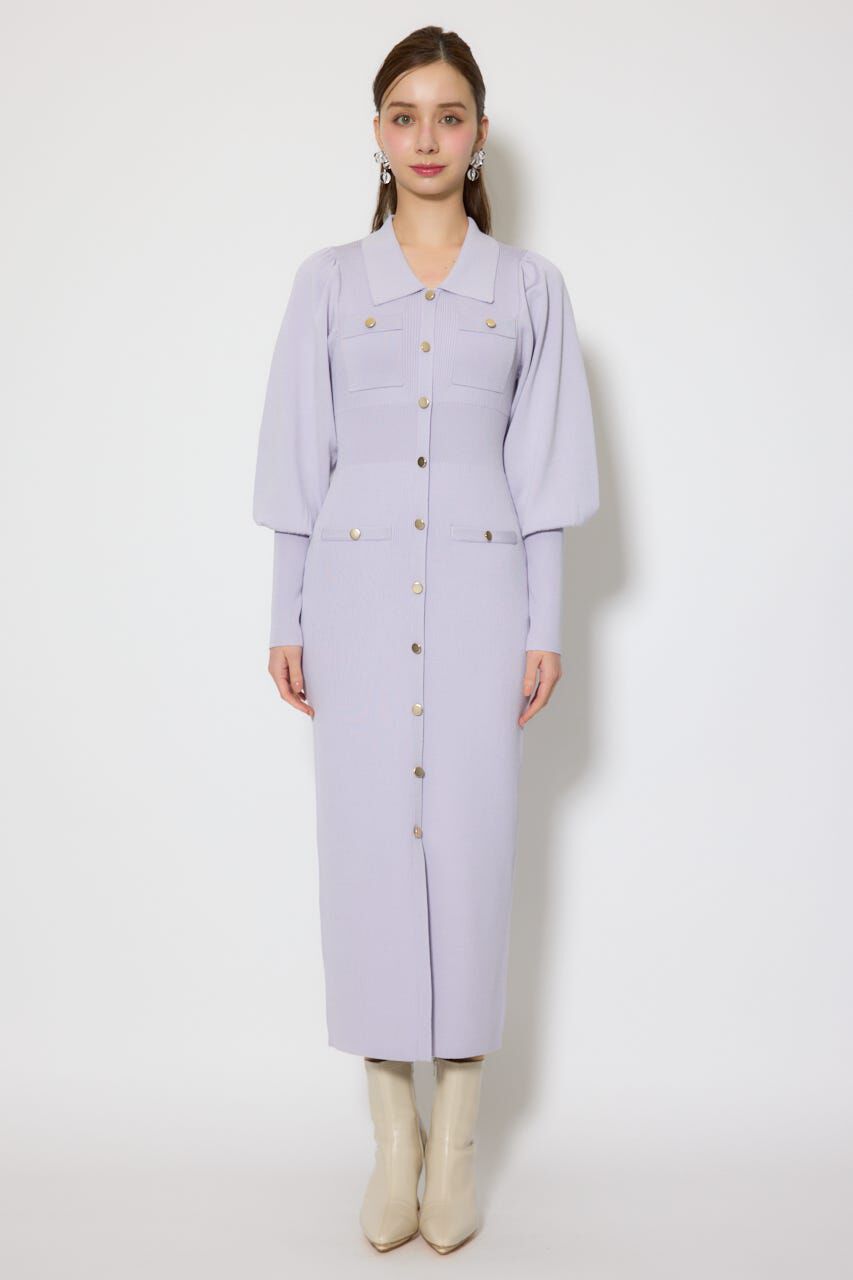 rienda「パフロングスリーブニットタイトワンピース」|ワンピース|