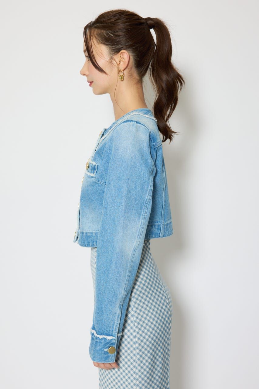 rienda「ノーカラーフリンジデニムジャケット」|デニムジャケット|
