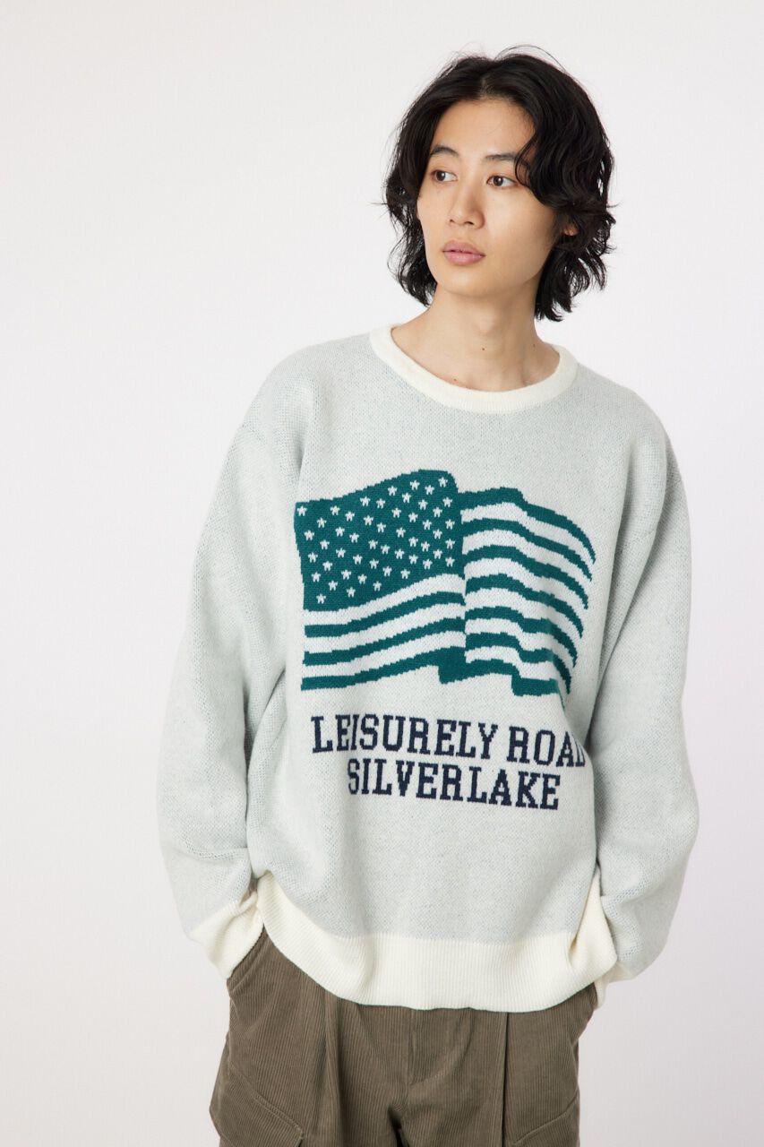 RODEO CROWNS「US flag ニット」|ニット・セーター|O/WHT1