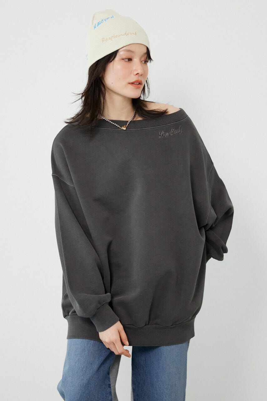 RODEO CROWNS「オフショルダースウェットトップス」|パーカー|BLK