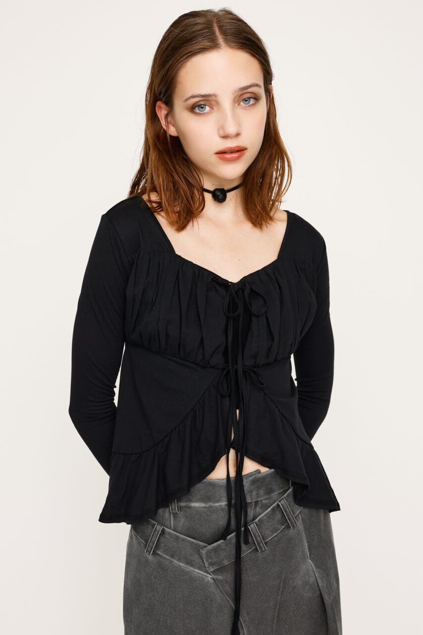 SLY「SQUARE NECK RIBBON トップス」|カーディガン|BLK