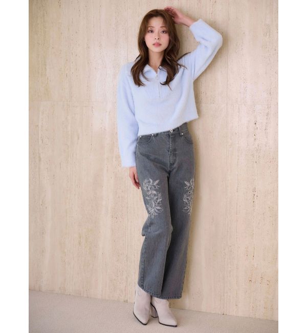 MERCURYDUO「カットワーク刺繍デニムストレートパンツ」|その他|