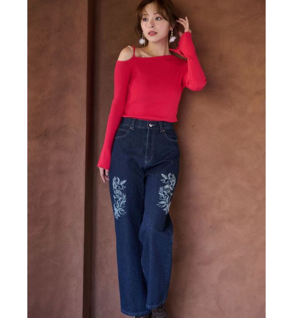 MERCURYDUO「カットワーク刺繍デニムストレートパンツ」|その他|