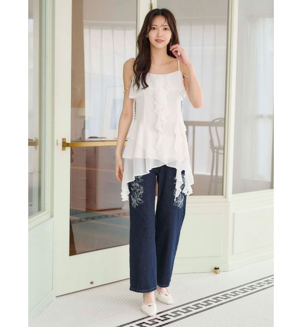 MERCURYDUO「カットワーク刺繍デニムストレートパンツ」|その他|