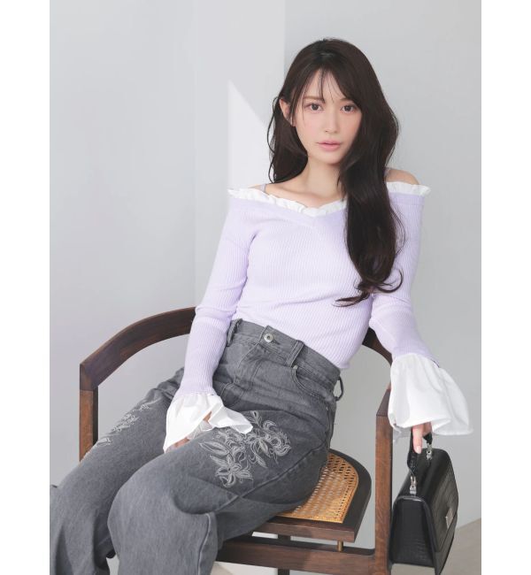 MERCURYDUO「カットワーク刺繍デニムストレートパンツ」|その他|