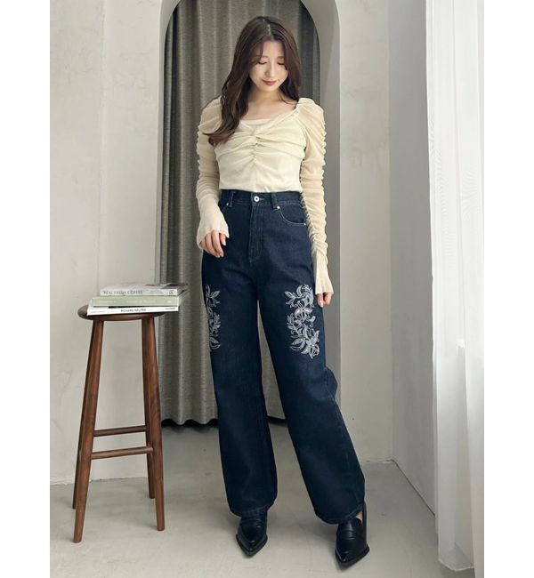 MERCURYDUO「カットワーク刺繍デニムストレートパンツ」|その他|