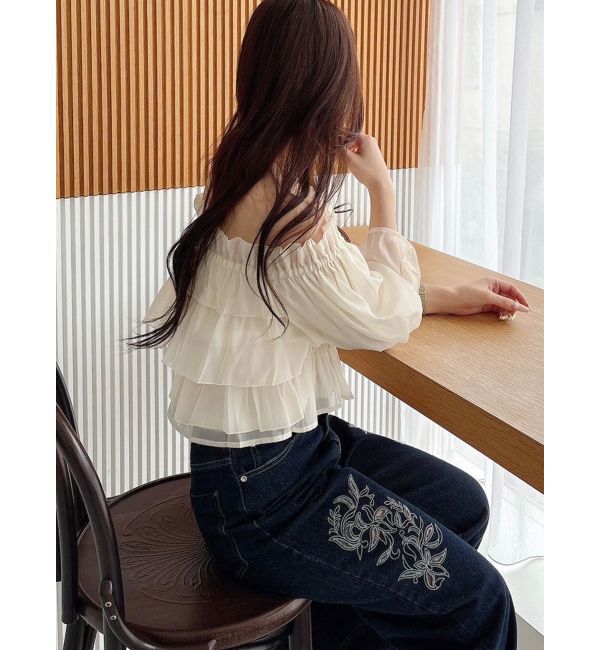 MERCURYDUO「カットワーク刺繍デニムストレートパンツ」|その他|