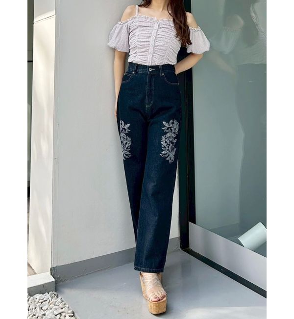 MERCURYDUO「カットワーク刺繍デニムストレートパンツ」|その他|