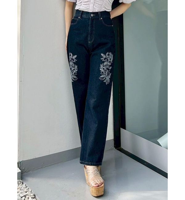 MERCURYDUO「カットワーク刺繍デニムストレートパンツ」|その他|インディゴ