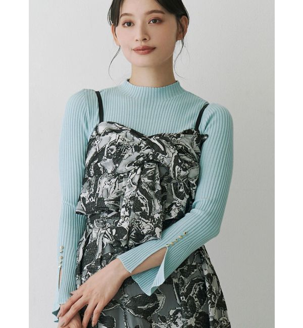 MERCURYDUO「フレアスリーブハイネックリブニット」|ニット・セーター|アイスブルー
