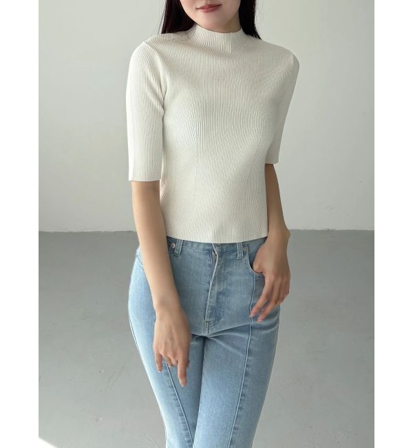 MERCURYDUO「ハーフスリーブリブニット」|ニット・セーター|オフホワイト