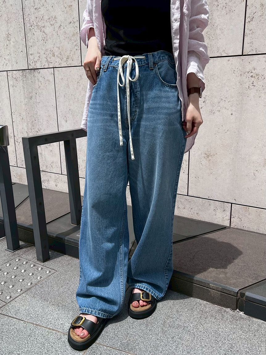 Mila Owen「ウエストドロストワイドデニムパンツ」|デニム|