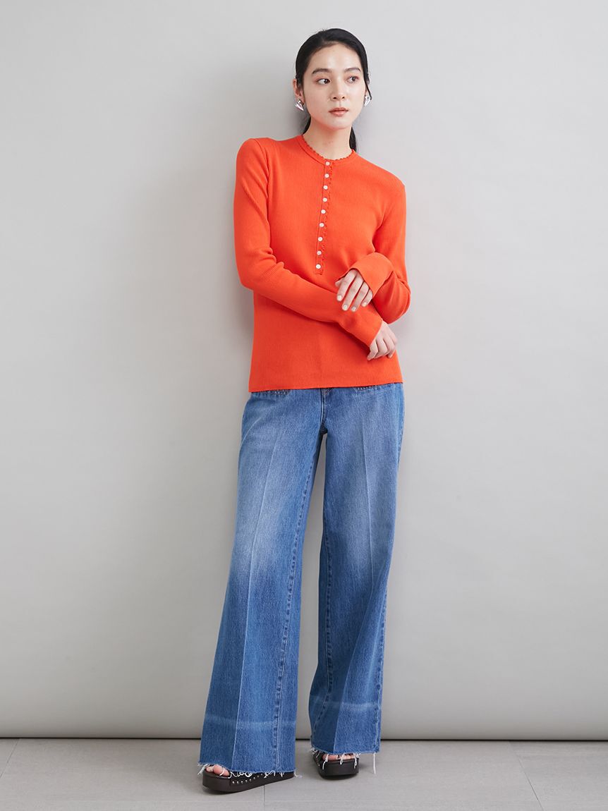 Mila Owen「【MILA PANTS】玉縁ポケットセミフレアデニムパンツ」|デニム|