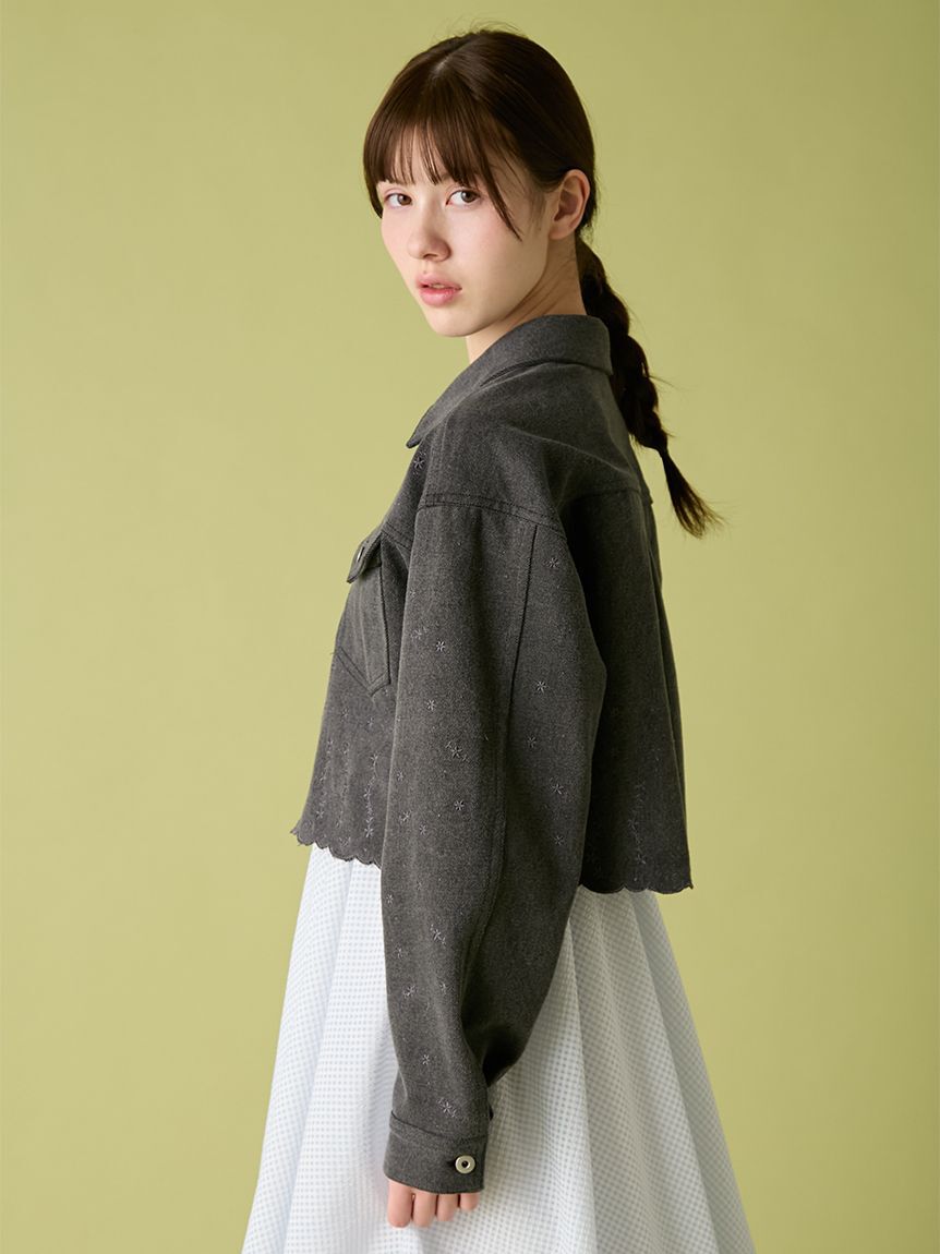 FURFUR「刺繍クロップドシャツジャケット」|デニムジャケット|
