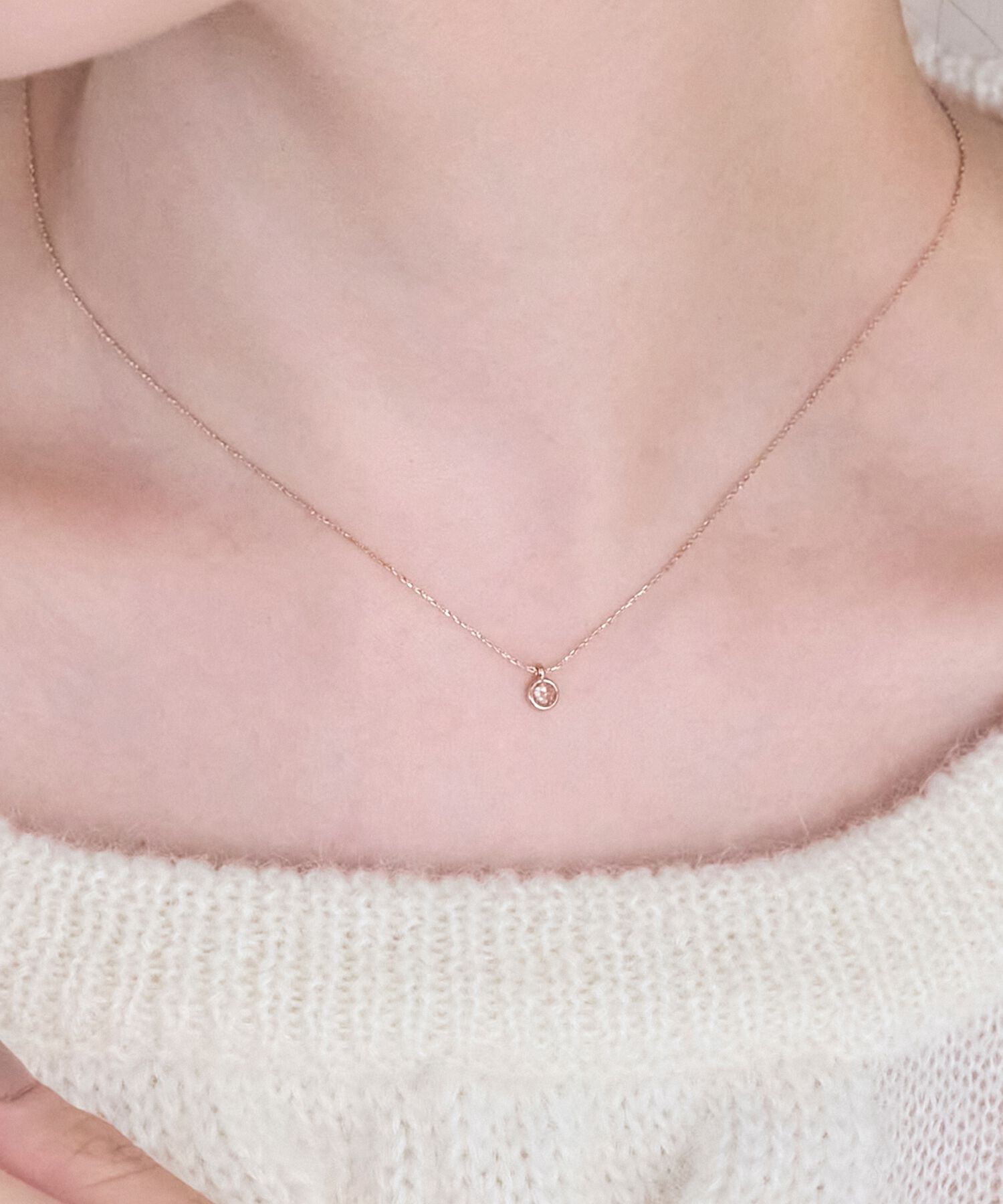 Phoebe「【金属アレルギー対応】プチベゼルストーンネックレス　シャンパンゴールド」|ネックレス|