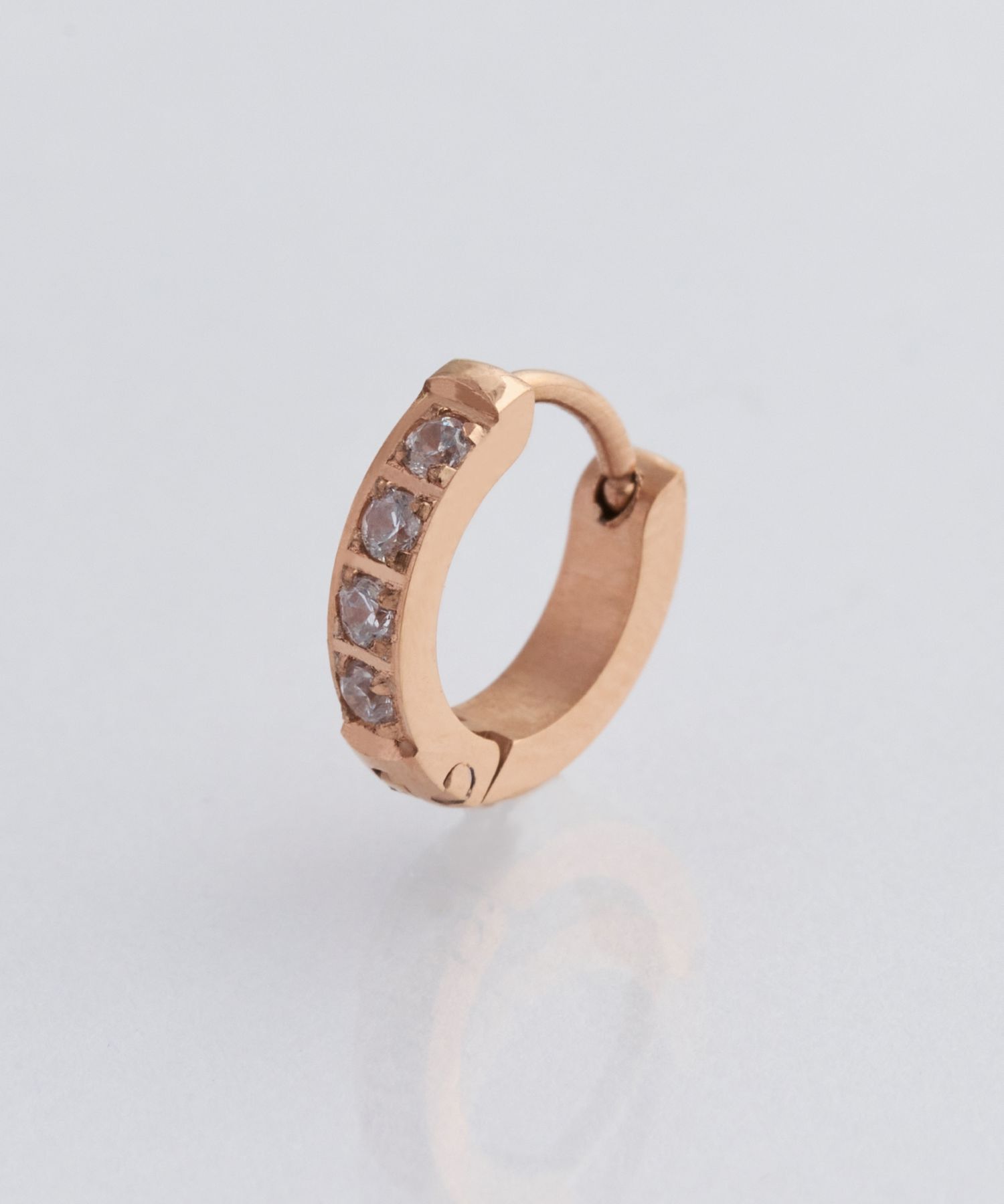 Phoebe「【金属アレルギー対応】ワンタッチビジューフープミニピアス(片耳)/サージカルステンレス ローズゴールド」|ピアス|ピンクゴールド