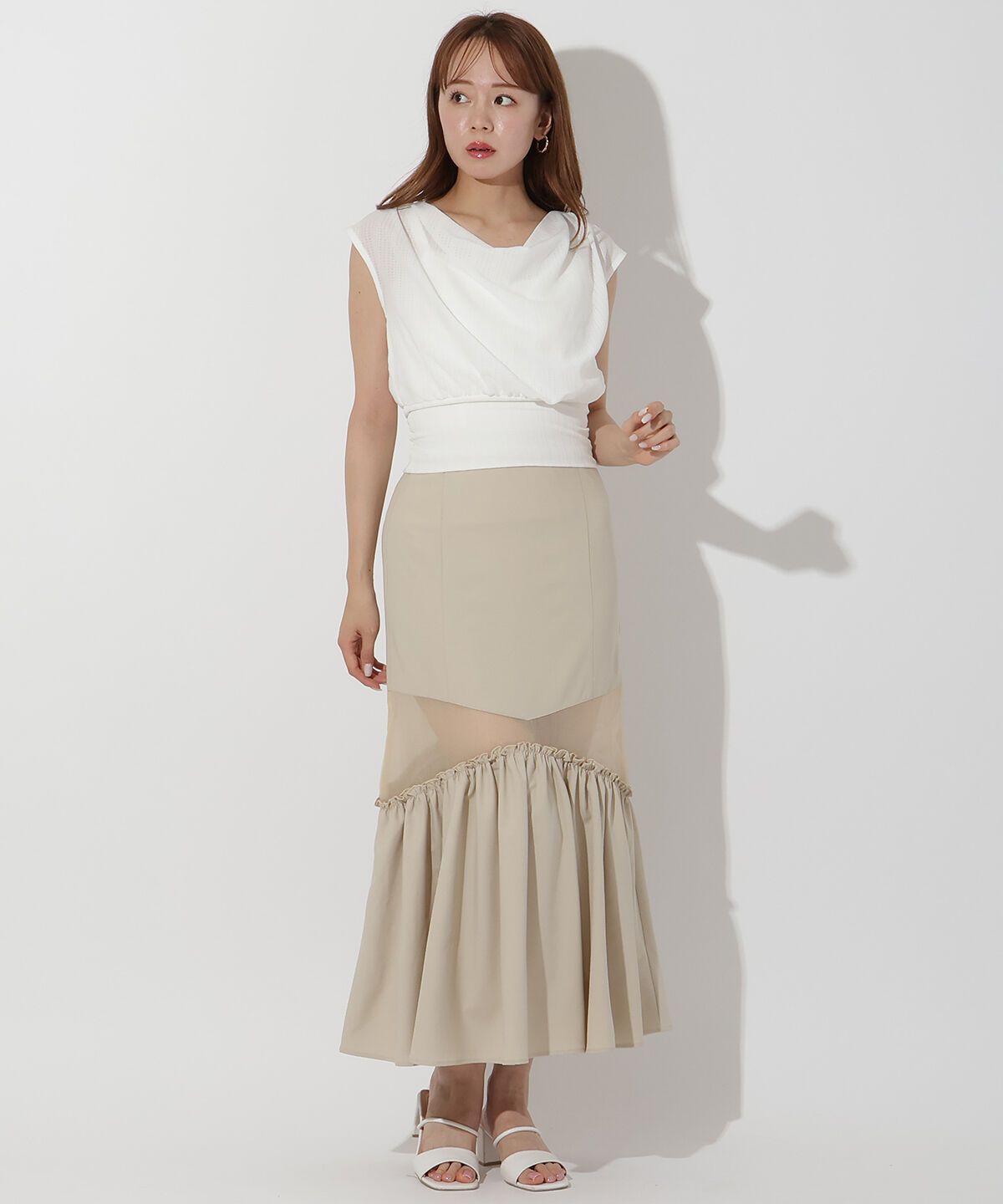 アンドクチュール「シアー切替フレアスカート」|フレア|