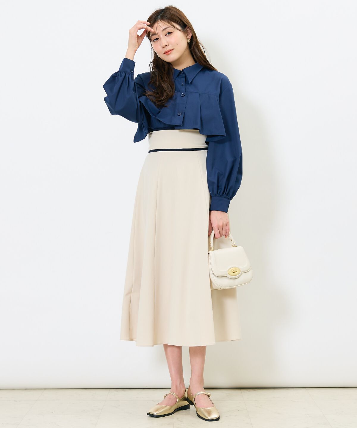 アンドクチュール「パイピングバックレースアップスカート」|フレア|