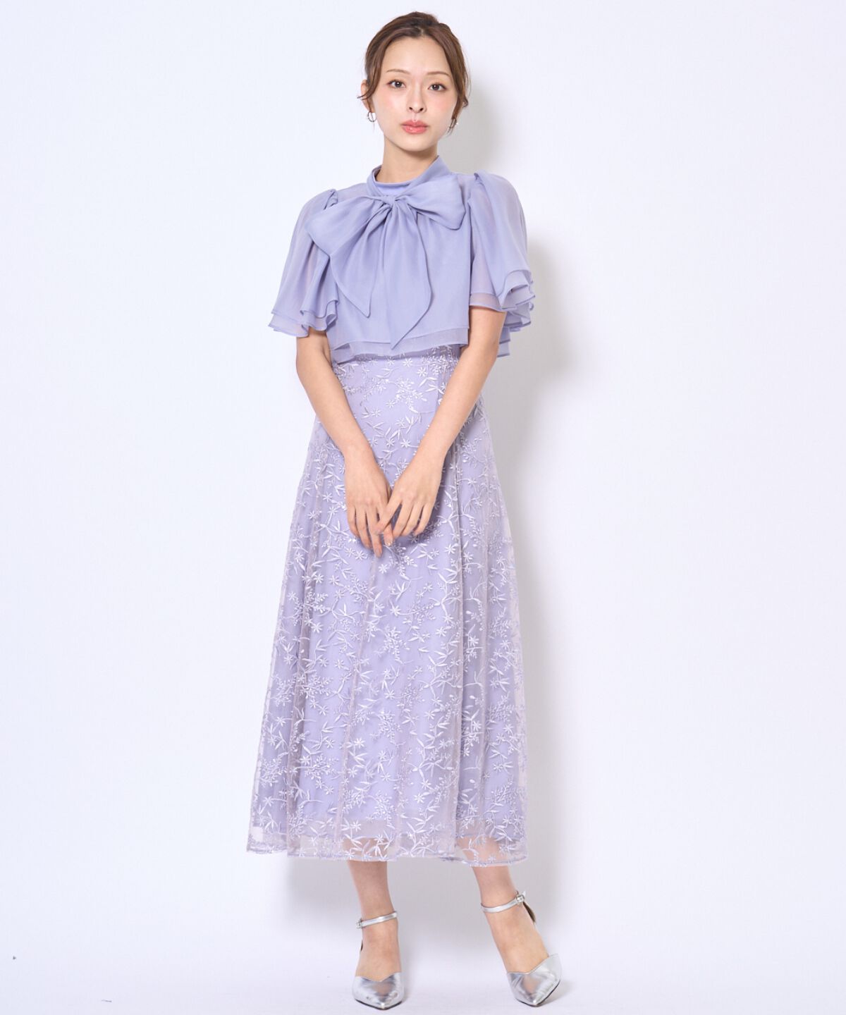 アンドクチュール「ラメボタニカルレースレイヤードドレス」|ドレス|