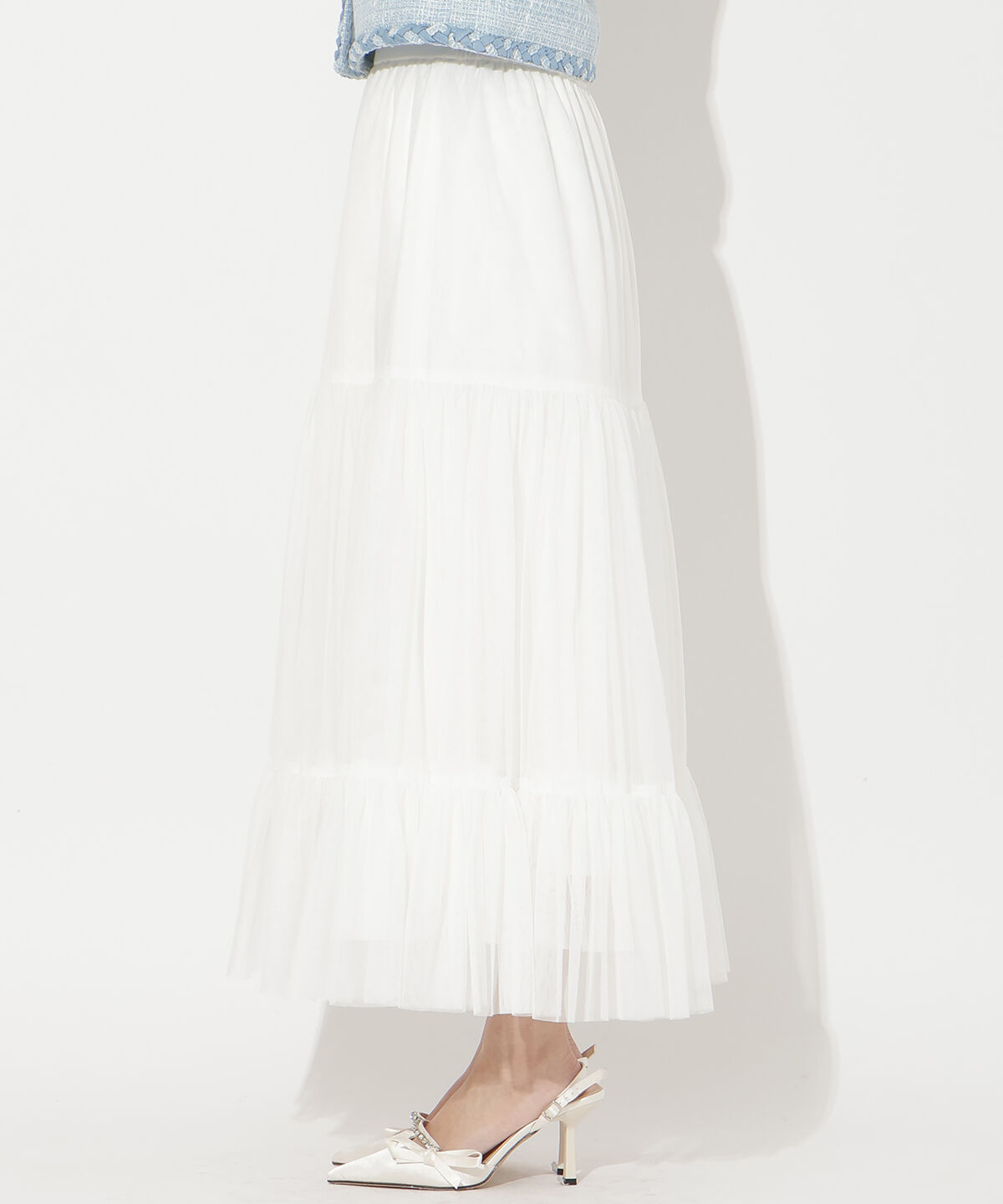 アンドクチュール「チュールティアードギャザースカート」|フレア|