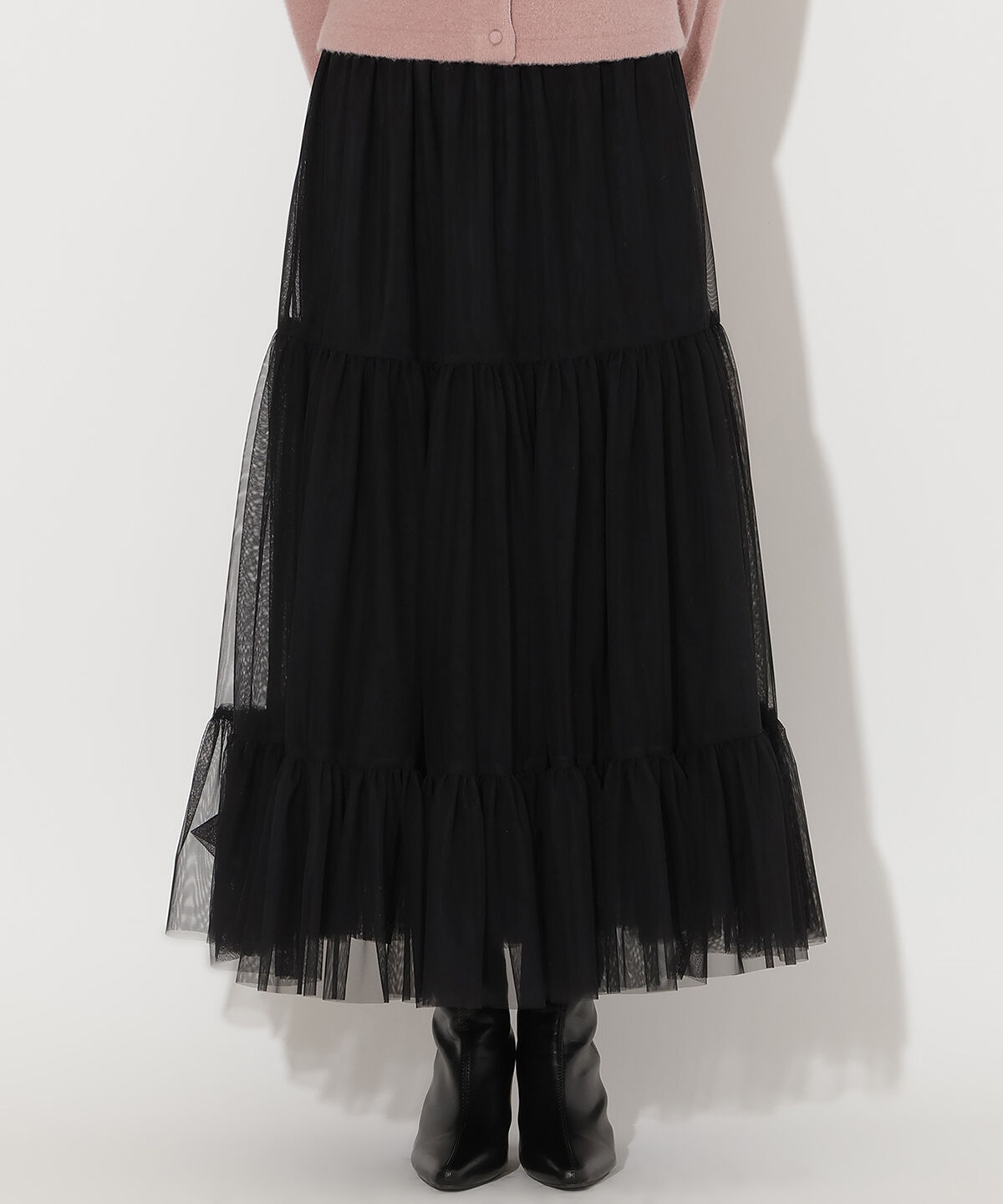 アンドクチュール「チュールティアードギャザースカート」|フレア|