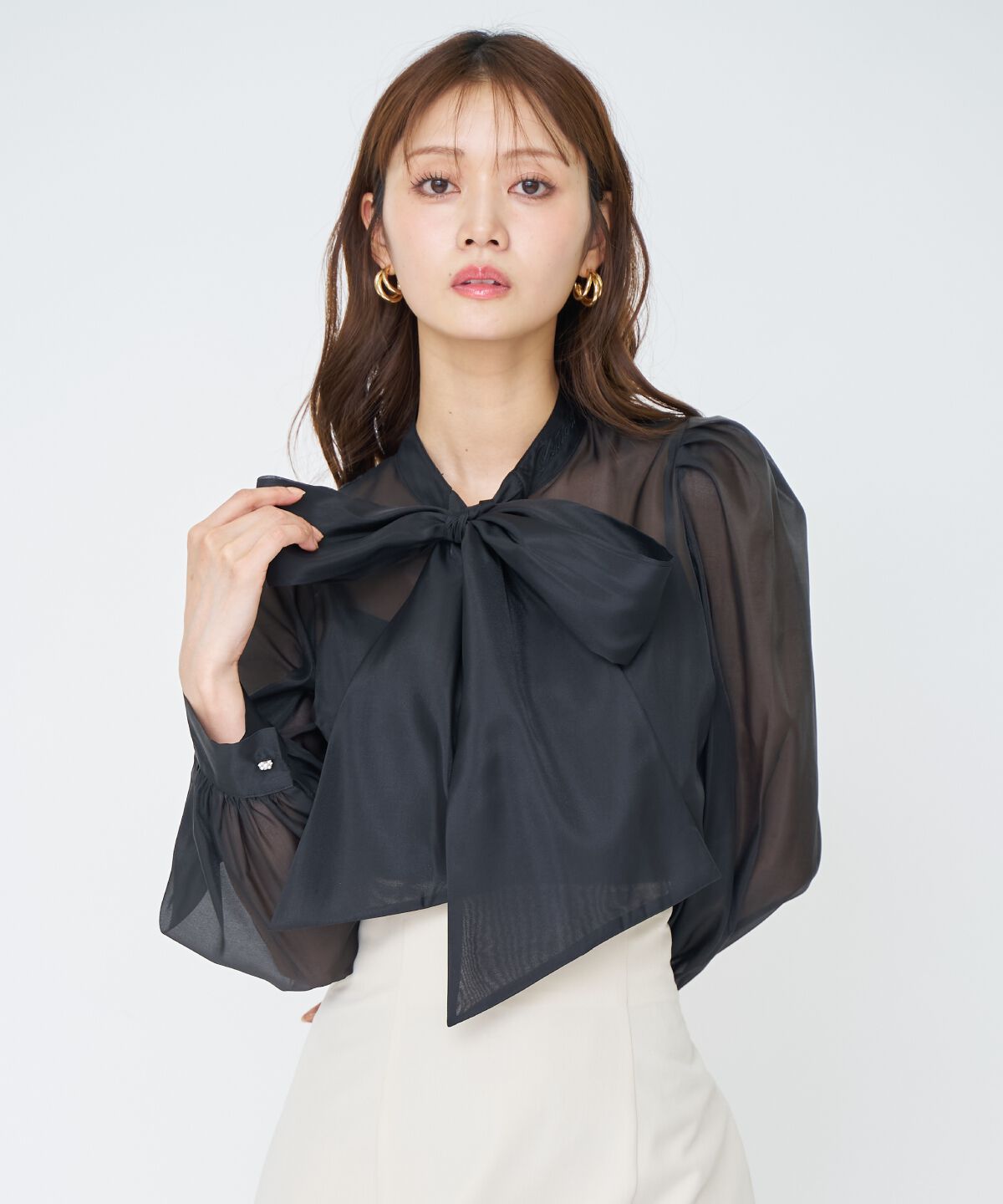 アンドクチュール「シアーボウタイブラウス」|シャツ・ブラウス|ブラック
