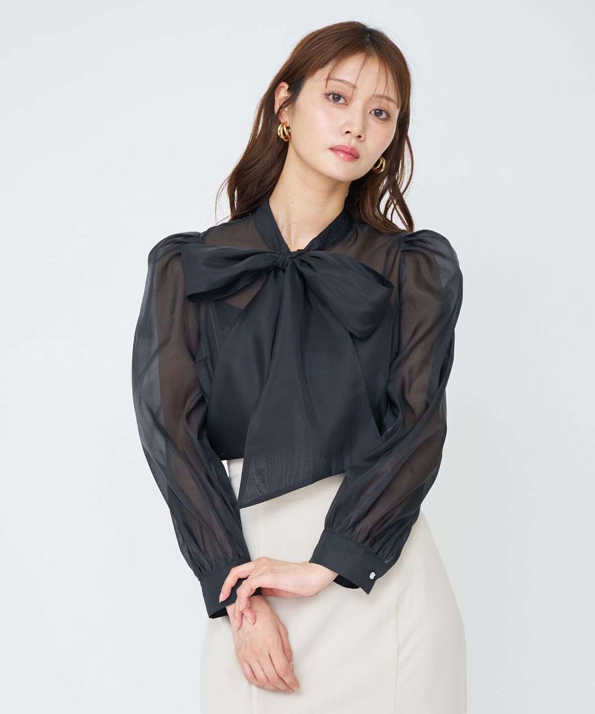 アンドクチュール「シアーボウタイブラウス」|シャツ・ブラウス|