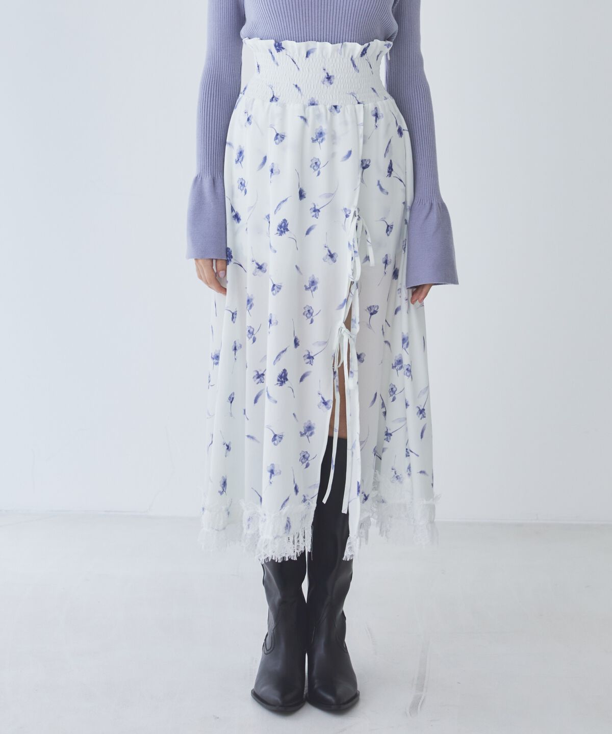 REDYAZEL「フェザープリントスリットスカショートパン」|フレア|