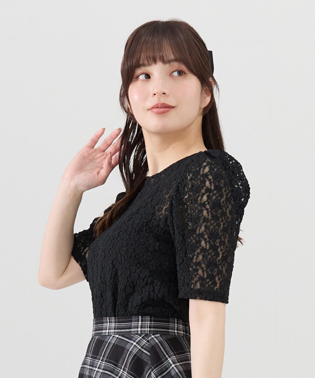 REDYAZEL「フラワーレース5分袖トップス」|Tシャツ・カットソー|