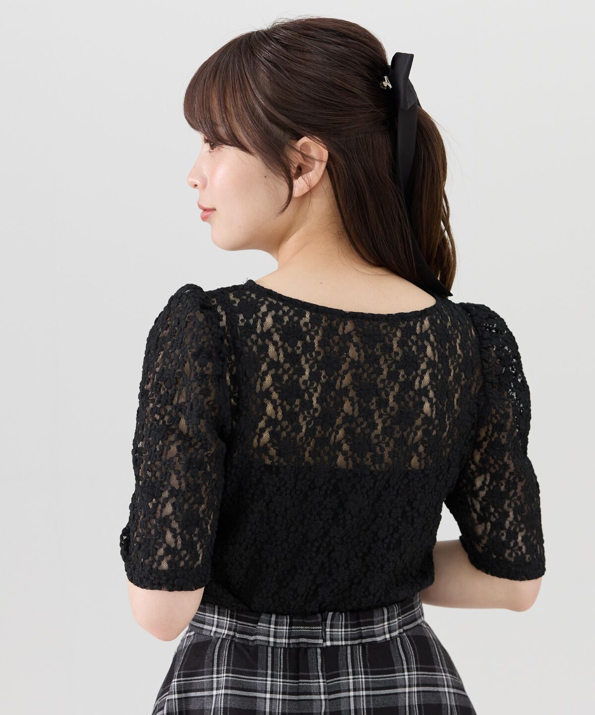 REDYAZEL「フラワーレース5分袖トップス」|Tシャツ・カットソー|