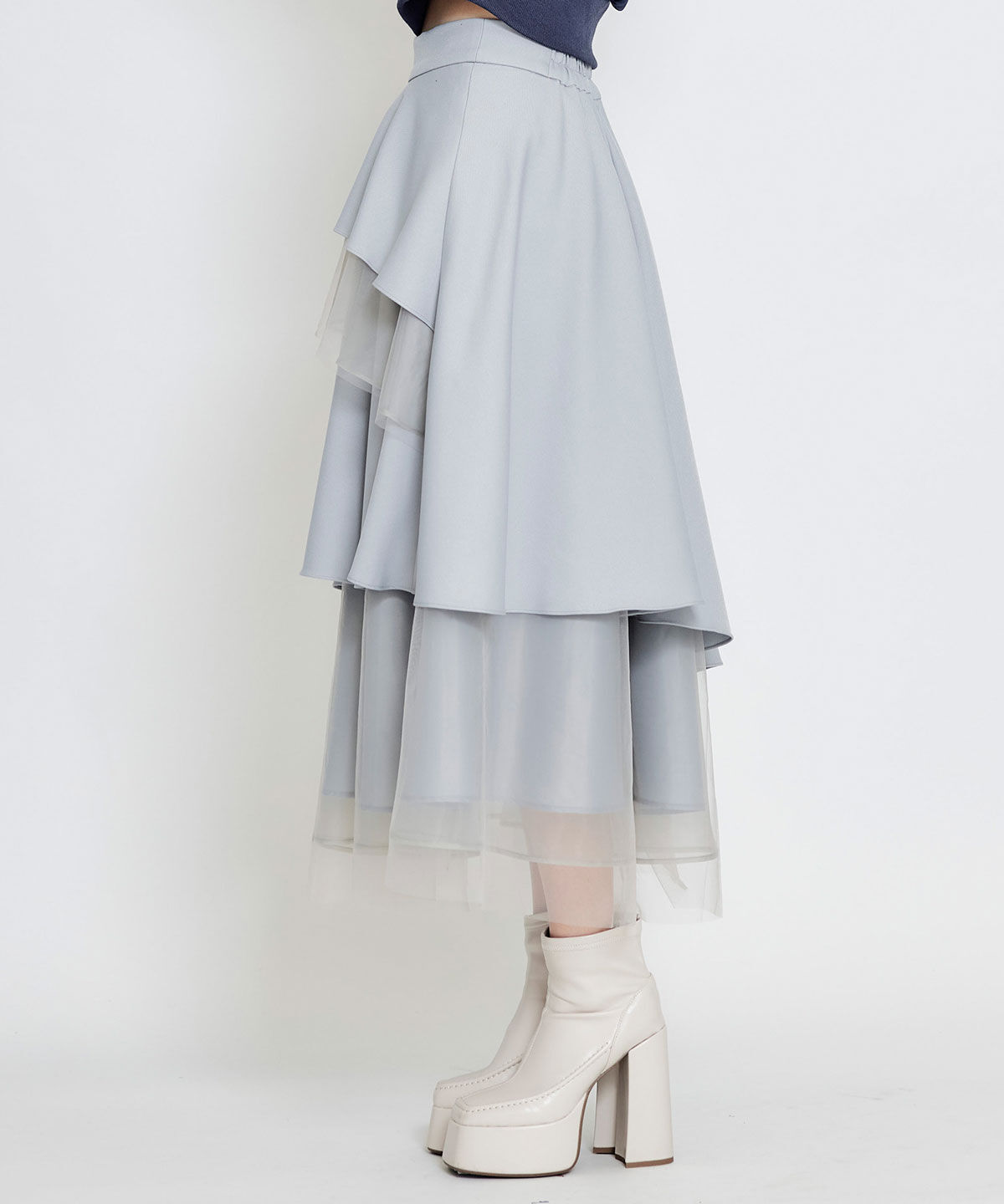 REDYAZEL「シアーMIXティアードロングスカート」|フレア|