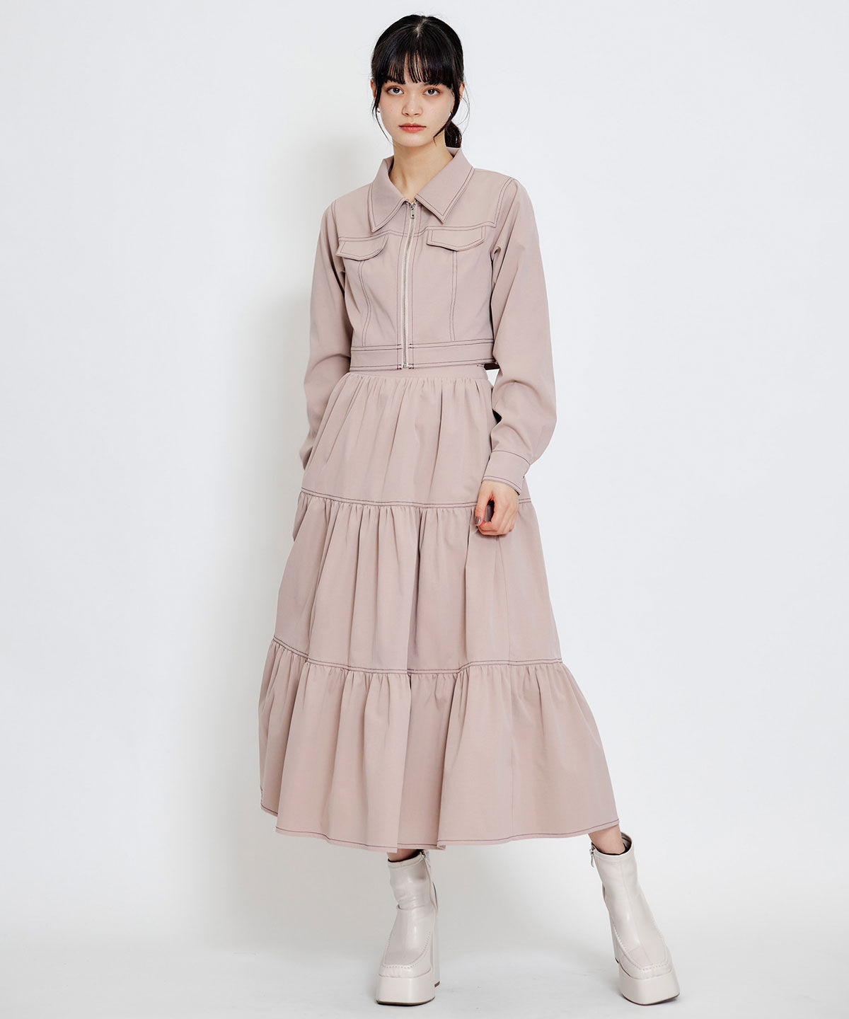 REDYAZEL「バイカラーステッチショートジャケット」|その他|ピンク