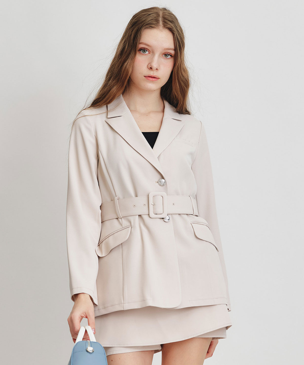 REDYAZEL「アイシーカラーウエストマークベルトテーラードジャケット」|テーラードジャケット|ベージュ